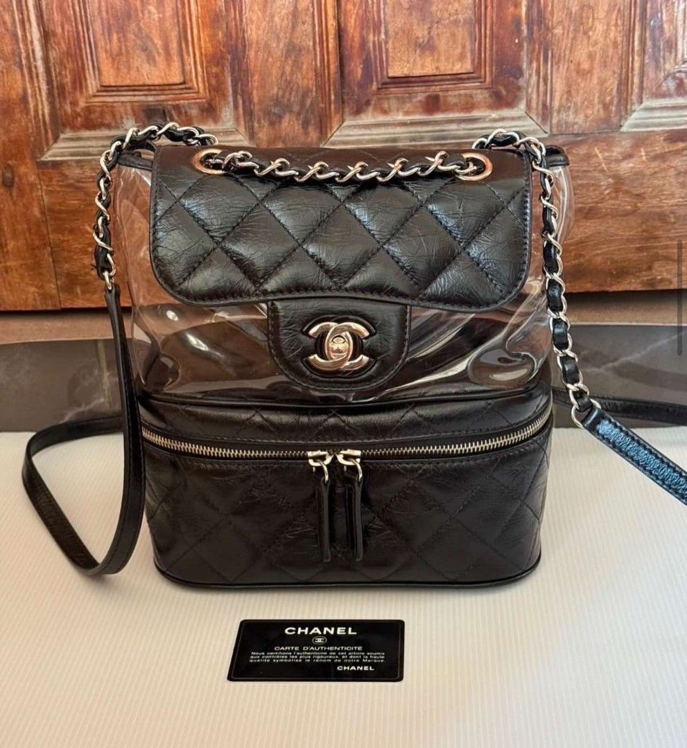 Cc bagpack (Category: Luxury Bags & Wallets) located in Butuan. Submitted by jen_pre (Listing ID 1347131230, Image 1). Description: Crumpled Calfskin PVC Quilted Backpack ♣️9/10 ♣️card (25).