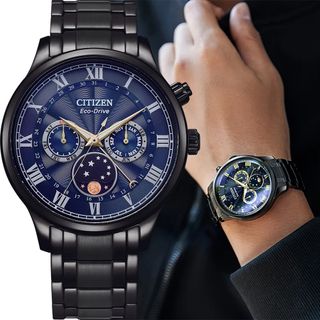 CITIZEN 星辰 Eco-Drive 光動能 series AP1055-87L 黑鋼 不銹鋼錶殼 錶帶 藍色面 WR 5 bar 防水 藍寶石玻璃錶面 AP105587L64214781931777110