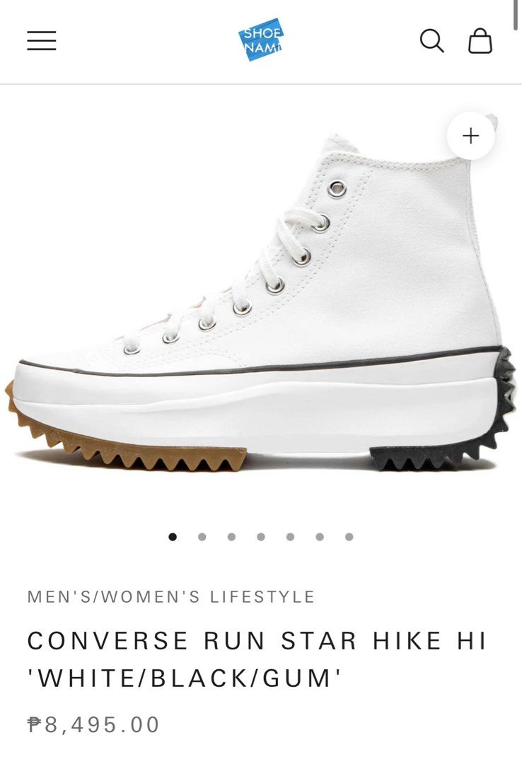 CONVERSE RUN STAR HIKE HI 'WHITE/BLACK/GUM' (Category: Sneakers) located in Pasig City. Submitted by iamfloco (Listing ID 1347092003, Image 1). Description: In good condition, no major issue. Converse box and paperbag included Size - 6.5 Women’s.