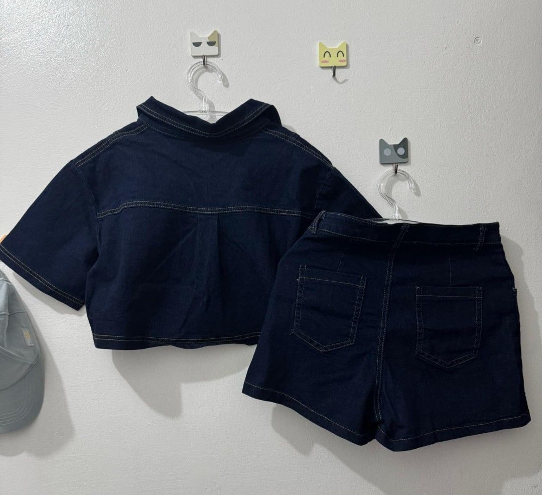 Lucky Fushi Co-ords Skort (Category: Sets or Coordinates) located in Marikina City. Submitted by savemyclosetph (Listing ID 1347179850, Image 2). Description: Lucky Fushi Co-ords Skort DENIM SEMI CROP TOP & SKORT Medium Denim Blue P1399.00.