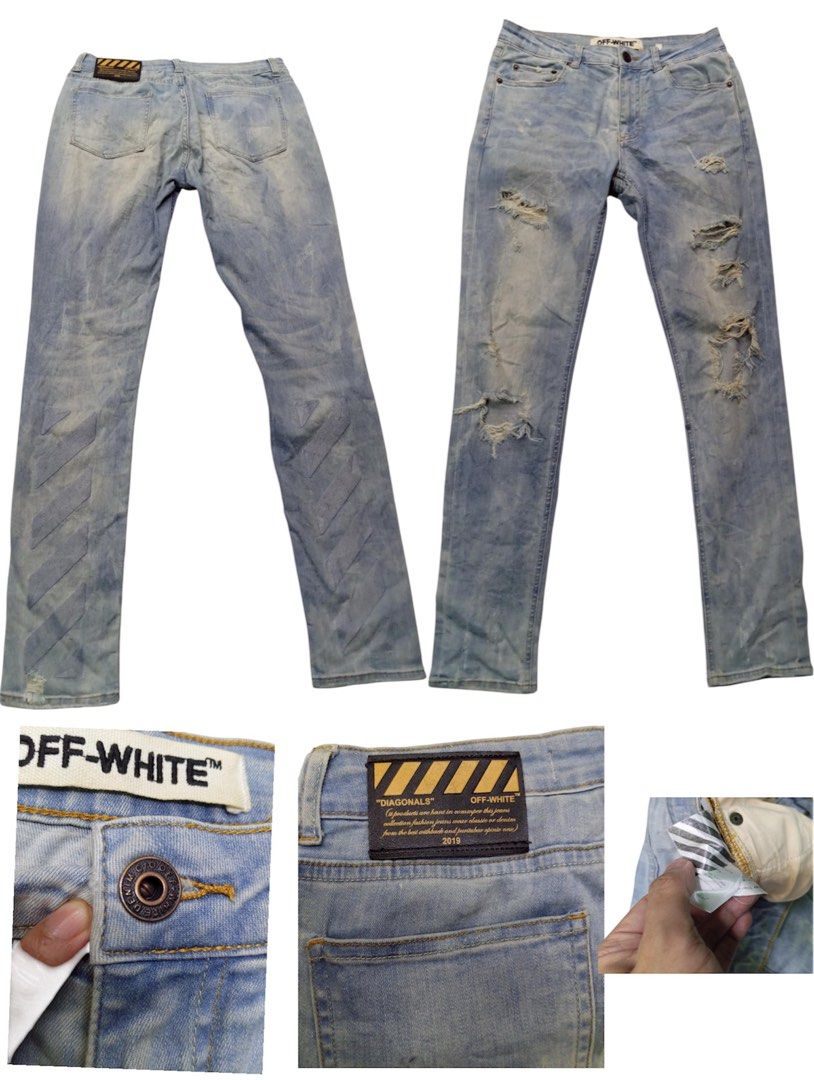Off white (Category: Jeans) located in Manila. Submitted by paulbrayan37775 (Listing ID 1347209432, Image 1). Description: Offwhite Excellent to as new condition 10/10 color rate Pwede sa maselan No issue ❌❌ Width 29 Length: 39 Price: 1199.
