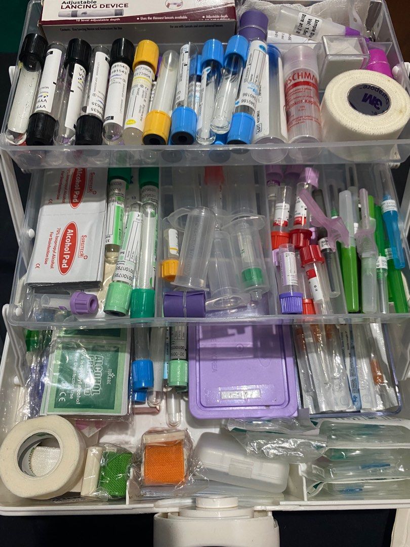 Phlebotomy Kit Supplies (Category: Medical Supplies & Tools) located in Quezon City. Submitted by francemorta (Listing ID 1347269351, Image 1). Description: Selling my extra phlebotomy supplies 🥰✨ Rfs: Graduating hehe Set Inclusion: (20 pcs) Vacutainer you may choose different anticoagulants hehe (5 pcs) Microtainer EDTA (5 pcs) 3CC Terumo Syringe (5pcs) ETS Needle 21&23 Gauge (3 pcs) ETS Holder (30 pcs) lancets needle (6 pcs) butterfly needle 2