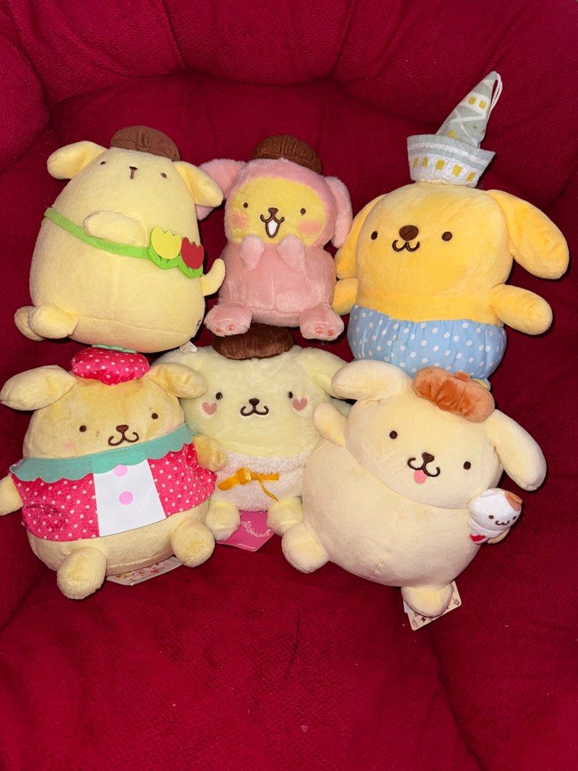 POMPOMPURIN Bundle (SANRIO) (Category: Character Goods) located in Quezon City. Submitted by parischanelcollection (Listing ID 1347155246, Image 2). Description: Pomporini Bundle for only ₱3,500 6 pcs (3 pcs with paper tags, 5 pcs with etiketa, isa lang wala, yung naka party hat) All in very good condition like NEW😍😍😍 May isang mallow, then isang color pink (rare), at isang angel😇😍.