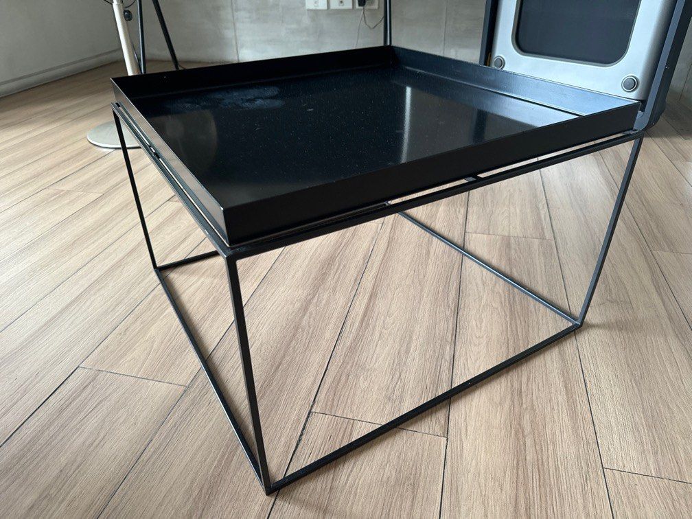 Preloved Hay Tray Coffee Table Black (Category: Tables & Sets) located in Manila. Submitted by helloseptembermnl (Listing ID 1347141169, Image 3). Description: Bought at Design Story Ph at P14,400 Has white stains (as seen on photos) and minor scratches .