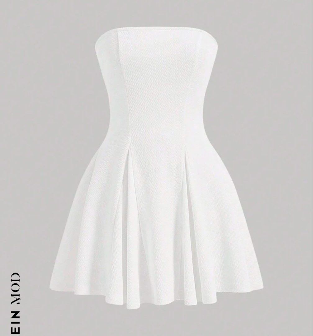 SHEIN White Strapless Flare Dress (Category: Dresses) located in Quezon City. Submitted by goatedls (Listing ID 1347173582, Image 1). Description: - Fabric is stretchy - Used once STRICTLY NO REFUNDS.