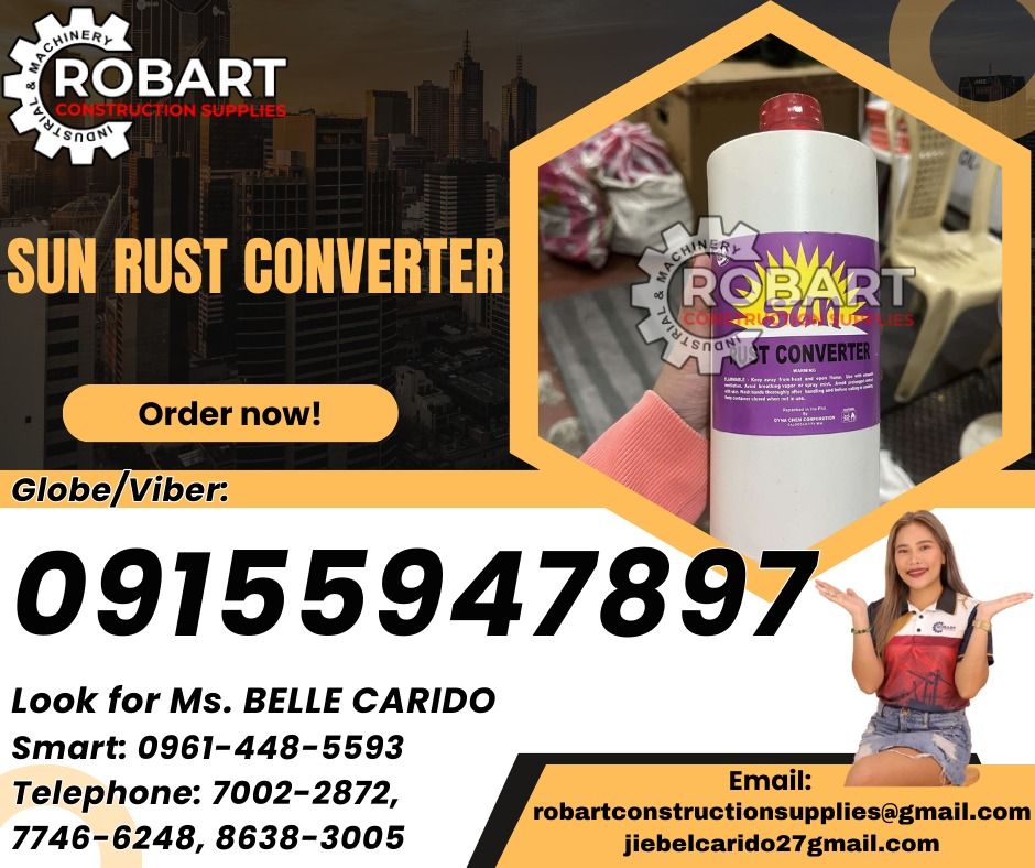 SUN Rust Converter (Category: Industrial Equipment) located in Manila. Submitted by bellarobart (Listing ID 1347127626, Image 1). Description: SUN Rust Converter Size: Liter 𝓛𝓞𝓞𝓚 𝓕𝓞𝓡 𝓑𝓔𝓛𝓛𝓔 🔵 100% Trusted Supplier 🔵 Competitive Price 🔵 𝑾𝒆 𝒂𝒓𝒆 𝑫𝑻𝑰 𝑹𝒆𝒈𝒊𝒔𝒕𝒆𝒓𝒆𝒅 & 𝑩𝑰𝑹 𝐀𝐂𝐂𝐑𝐄𝐃𝐈𝐓𝐄𝐃 Products: 🎯 Machinery 🎯 Electrical 🎯 PPE ( Personal Protective Equipment ) 🎯 Valves & Fittings 🎯 Metals ( Stainless,BI ,Galva