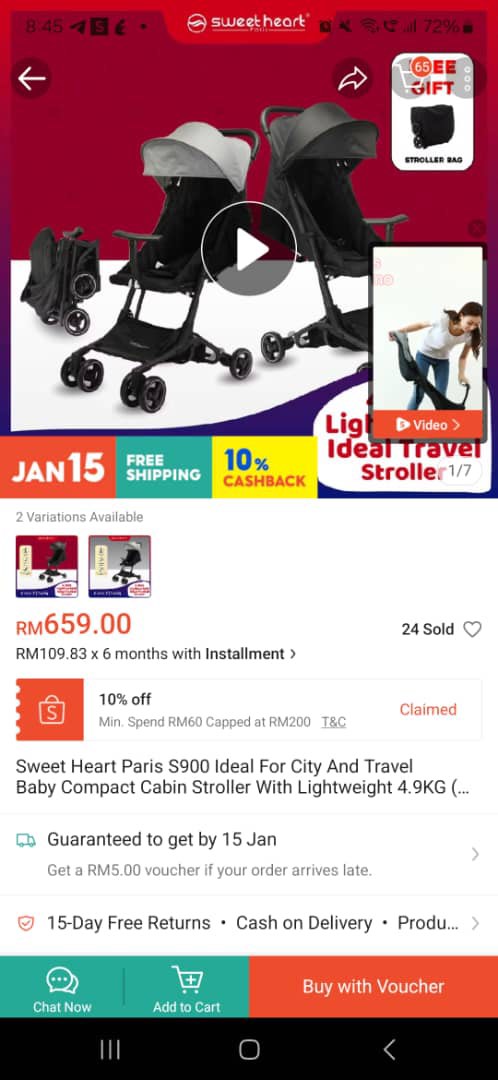 Sweet heart s900 compact cabin stroller, Babies & Kids, Going Out ...
