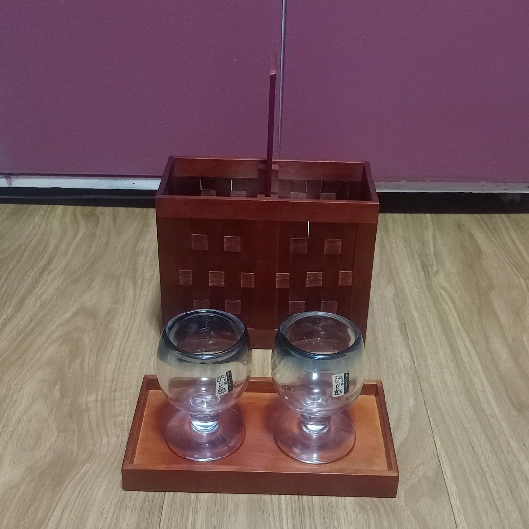 WINE SET (Category: Other Kitchenware & Tableware) located in Makati City. Submitted by nyxhemera26 (Listing ID 1347271837, Image 1). Description: WINE SET INCLUSIONS: 2 HAND BLOWN GLASS WOOD TRAY WOOD CARRIER.