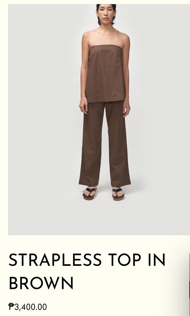 APARA STUDIO Strapless Top in Brown (Category: Sleeveless) located in Quezon City. Submitted by pastabelly (Listing ID 1347402869, Image 1). Description: used once, excellent condition size chart in photos 3,400 original price.