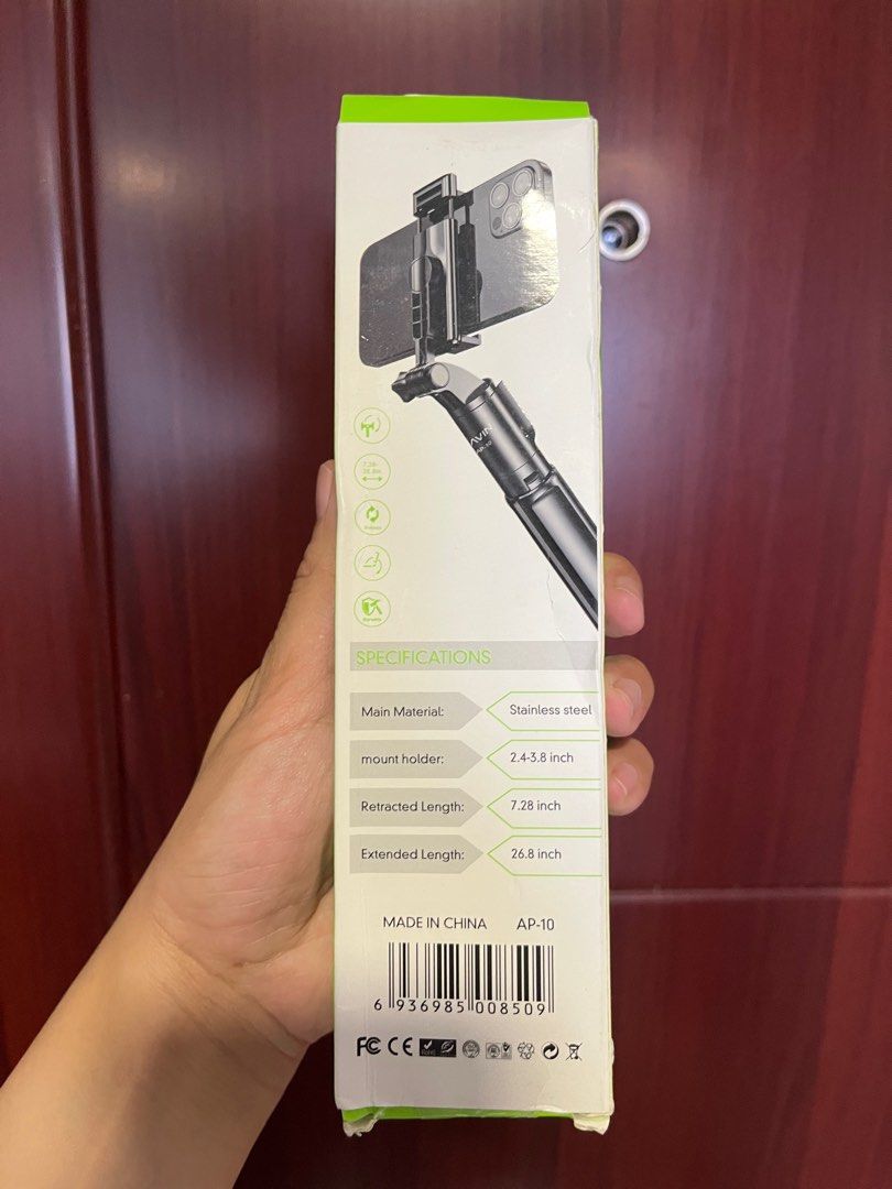 Bavin Selfie Stick (Category: Mounts & Holders) located in Manila. Submitted by ngnony (Listing ID 1347441842, Image 2). Description: Brand: BAVIN Model: AP10 Material: Stainless Steel Mount Holder: 2.4-3.8 inch Retracted Length: 185mm Extended Length: 680mm Net Weight: 113g Color: Black Features: Rotating: 360 Degree Remote Control: Supports Bluetooth Retractable Clip Stainless Steel Material Portable Design 3 Modes - Elongation Mode - Handheld 