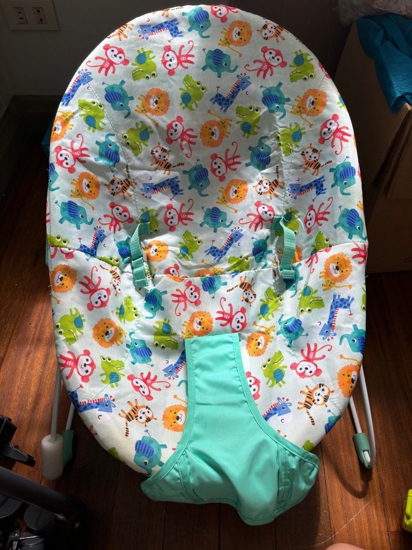 Bright starts baby bouncer (Category: Infant Playtime) located in Quezon City. Submitted by trish130 (Listing ID 1347331891, Image 2). Description: Bright starts baby bouncer in silly safari. 2 pieces (see photos). One is lightly used, the other is heavily used but still functional. One is non-battery operated; the other requires battery to vibrate, but vibrate function is no longer working even when battery is replaced. The one with vibrate func