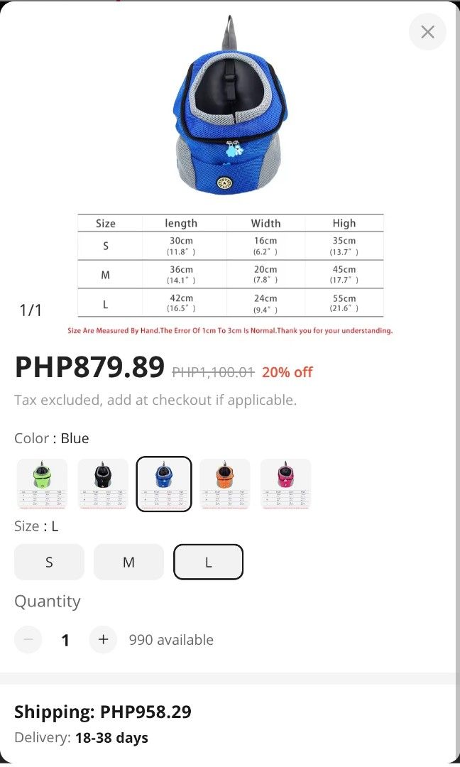 Dog/ pet carrier (Category: Carriers & Slings) located in Baguio. Submitted by ozara.06 (Listing ID 1347388540, Image 3). Description: Dog carrier Large New 600 nalangs.