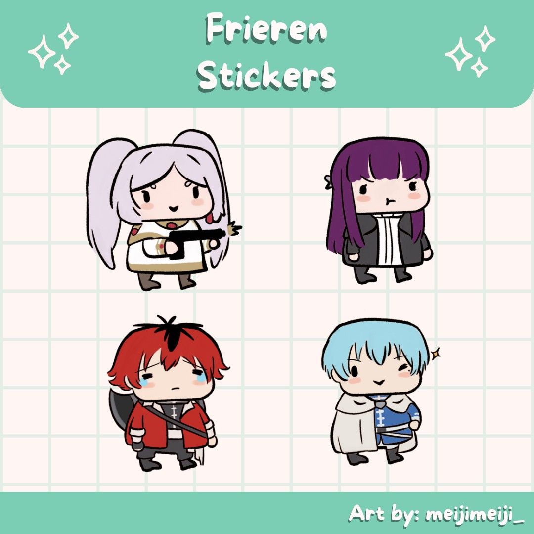 FRIEREN WATERPROOF STICKERS (Category: Art & Prints) located in Manila. Submitted by shaneicawat (Listing ID 1347359629, Image 1). Description: I do not own the characters but these are my own designs Waterproof stickers around 2 inches size Dm for more questions :)).