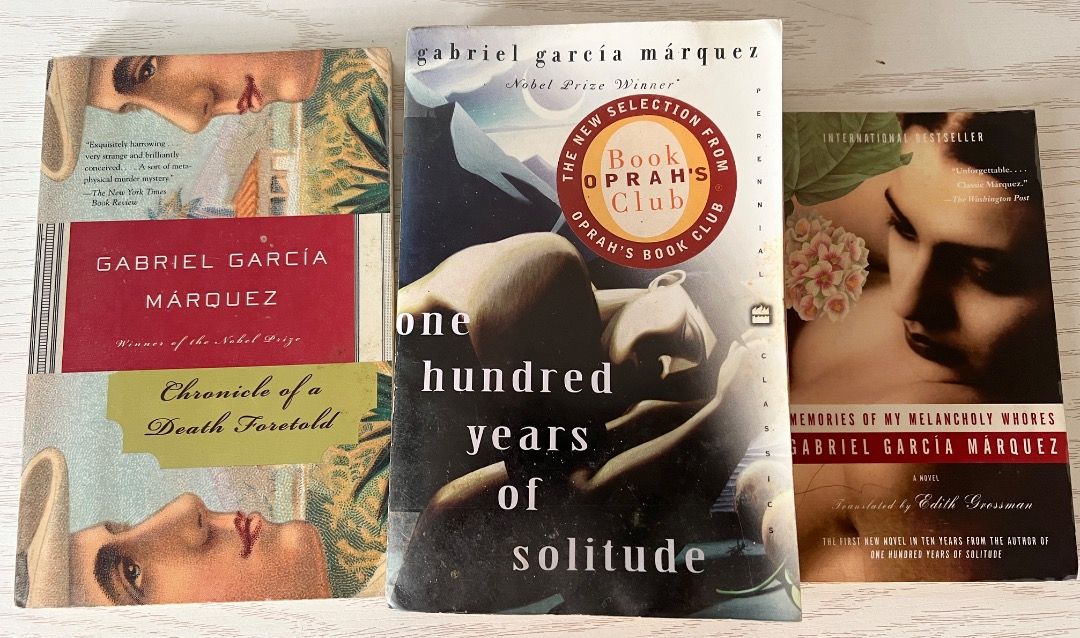 GABRIEL GARCIA MARQUEZ Bundle (3 Books) (Category: Storybooks) located in Dasmarinas. Submitted by ndperalta (Listing ID 1347318858, Image 1). Description: • One Hundred Years of Solitude • Memories of Melancholy Whores • Chronicle of a Death Foretold.