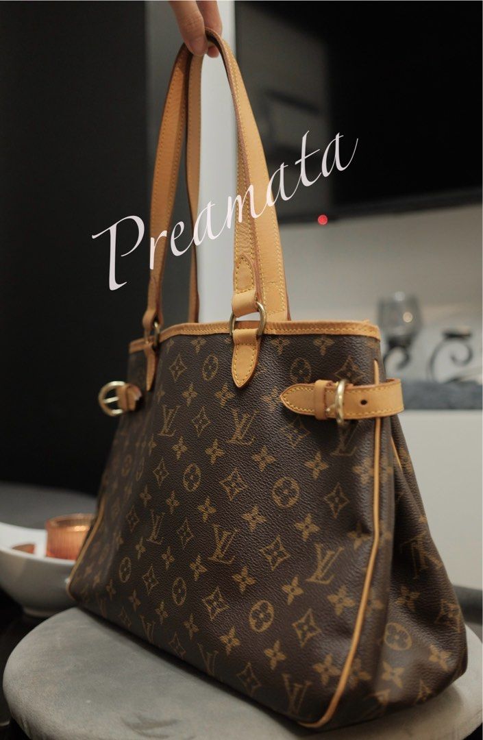 Louis Vuitton Batignolles Horizontal (Category: Luxury Bags & Wallets) located in Paranaque City. Submitted by preamata (Listing ID 1347439581, Image 2). Description: Louis Vuitton Batignolles Horizontal (Pre-loved) Made in USA * brown/beige * signature Monogram canvas/Vachetta leather trim * hook and eye fastening * side buckle fastening * two long top handles * main compartment * full lining * internal zip-fastening pocket * internal slip pocke