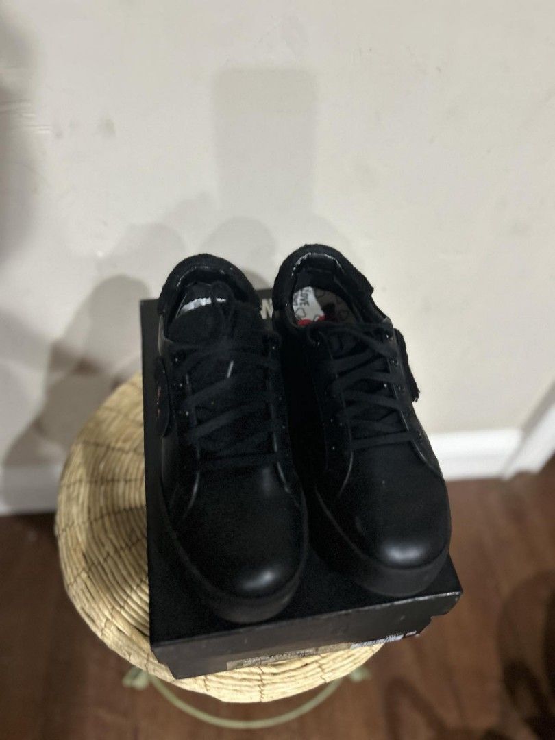 Moschino black leather shoes (Category: Sneakers) located in Quezon City. Submitted by plus4lessshop (Listing ID 1347400510, Image 2). Description: Almost brandnew used twice only.