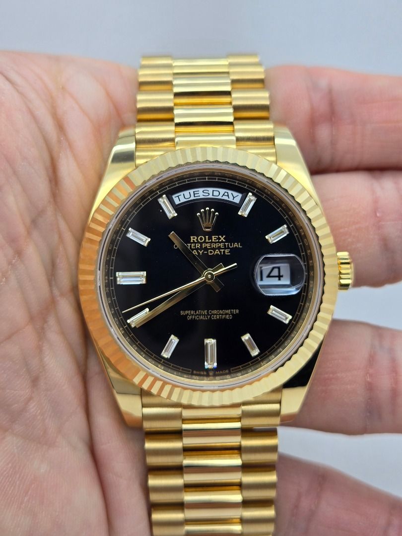 Rolex Day Date 40 228238 Yellow Gold Black Baguette Diamond Dial DD40 ...