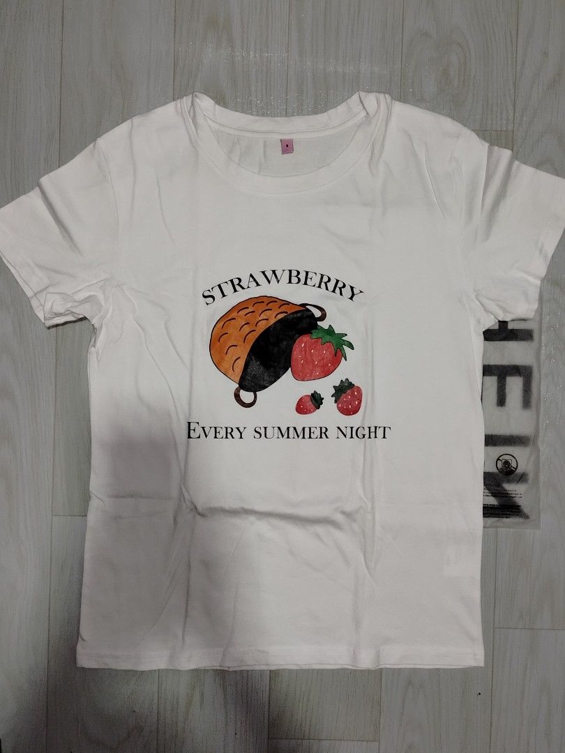 Shein Strawberry Shirt (Category: Shirts) located in Manila. Submitted by ciabattaaa (Listing ID 1347323406, Image 1). Description: - sinukat lang - s but fits medium rfs: need funds.