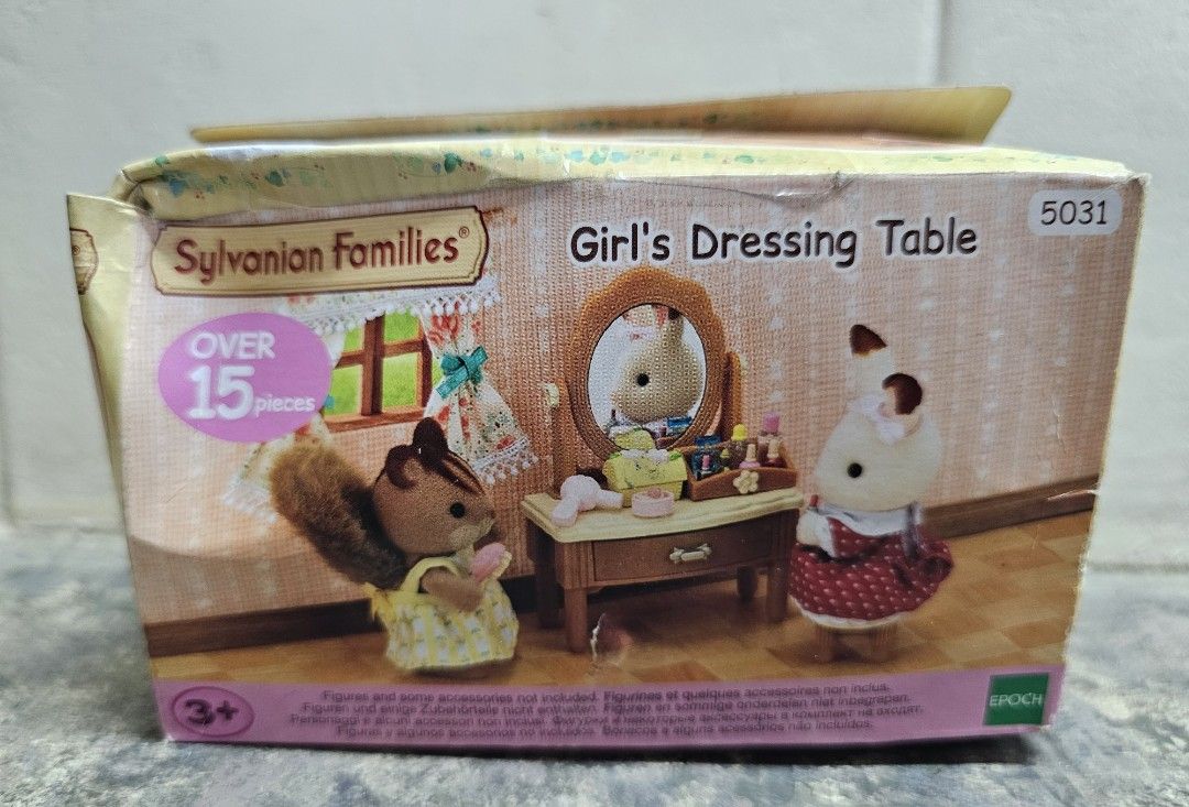 SYLVANIAN FAMILIES Girls Dressing Table Set (Category: Kids Toys) located in Quezon City. Submitted by charliebrown_olx (Listing ID 1347367306, Image 1). Description: Classification: New, Unused Condition: Mint on Non-Mint Box TERMS & CONDITIONS: 1. C.O.D. Can meet buyers at - Del Monte Ave, Q.C. - Mla Memorial Park Sucat - Weekends 2. Shipping c/o buyer. 3. Prices are Final. 4. Respect the Ad. TFL!.