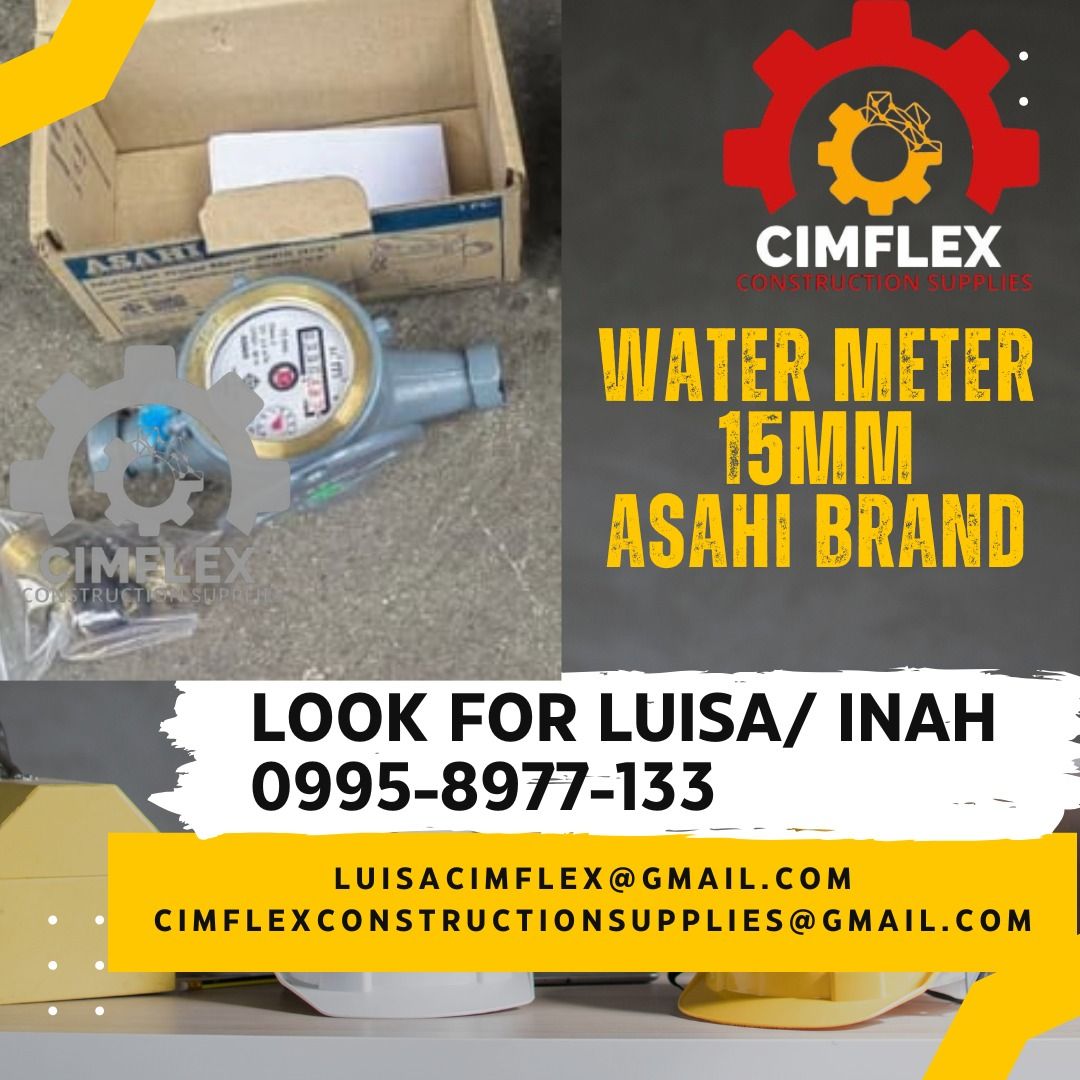 water meter 15mm asahi brand (Category: Construction Tools & Equipment) located in Caloocan City. Submitted by luisacimfl72432 (Listing ID 1347310625, Image 1). Description: water meter 15mm asahi brand glbe- ( 0995-897-7133 ) cimflex construction supplies.