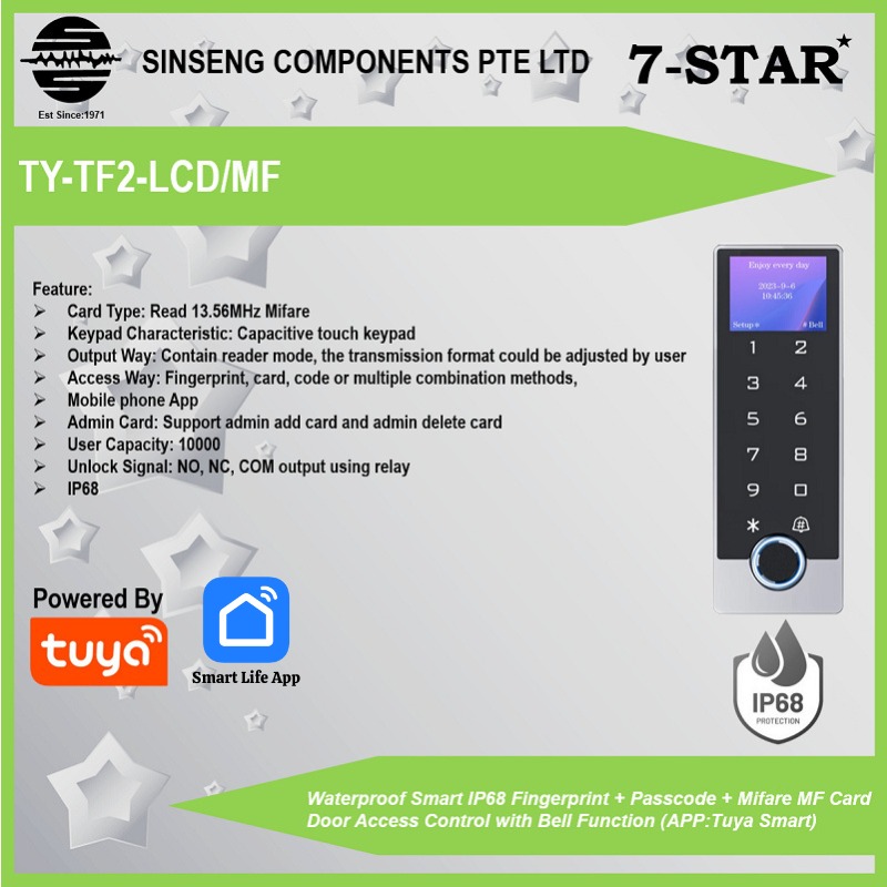 7-STAR* Tuya Waterproof Smart IP68 Fingerprint + Passcode + Mifare MF ...