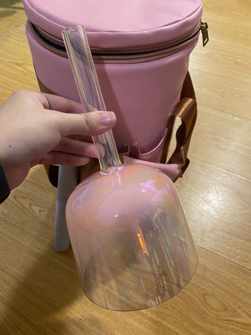 Handheld Crystal Quartz Singing Bowl 5.25” Pink Aura Note B (Category: Other Audio Equipment) located in Pasig City. Submitted by joeethangs (Listing ID 1347623769, Image 3). Description: RFS: Not using. Just in storage. Originally bought from Dear Kismet for ₱11,563.63. Comes with handheld singing bowl, pink storage bag, and mallet. Mallet does have a little stain, please see photos. .