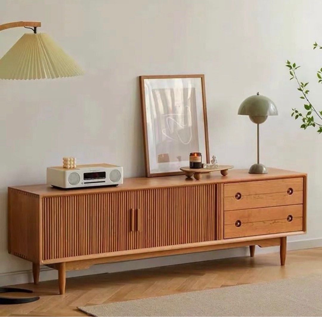 OLIRE Modern Oak Wood TV Console, Furniture & Home Living, Furniture ...
