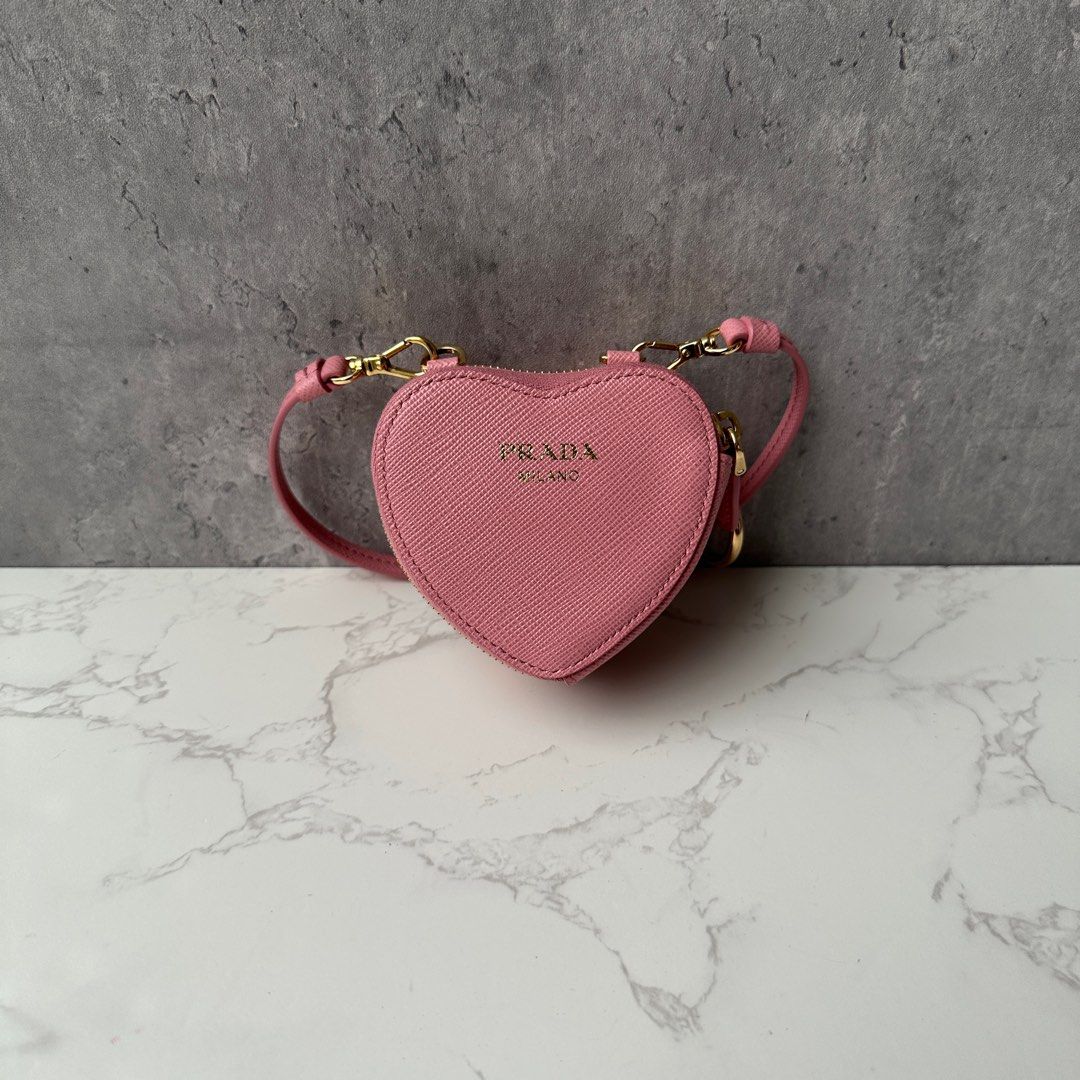 Prada Saffiano Leather Mini Pouch Prada Heart Bag Pink Pink Prada