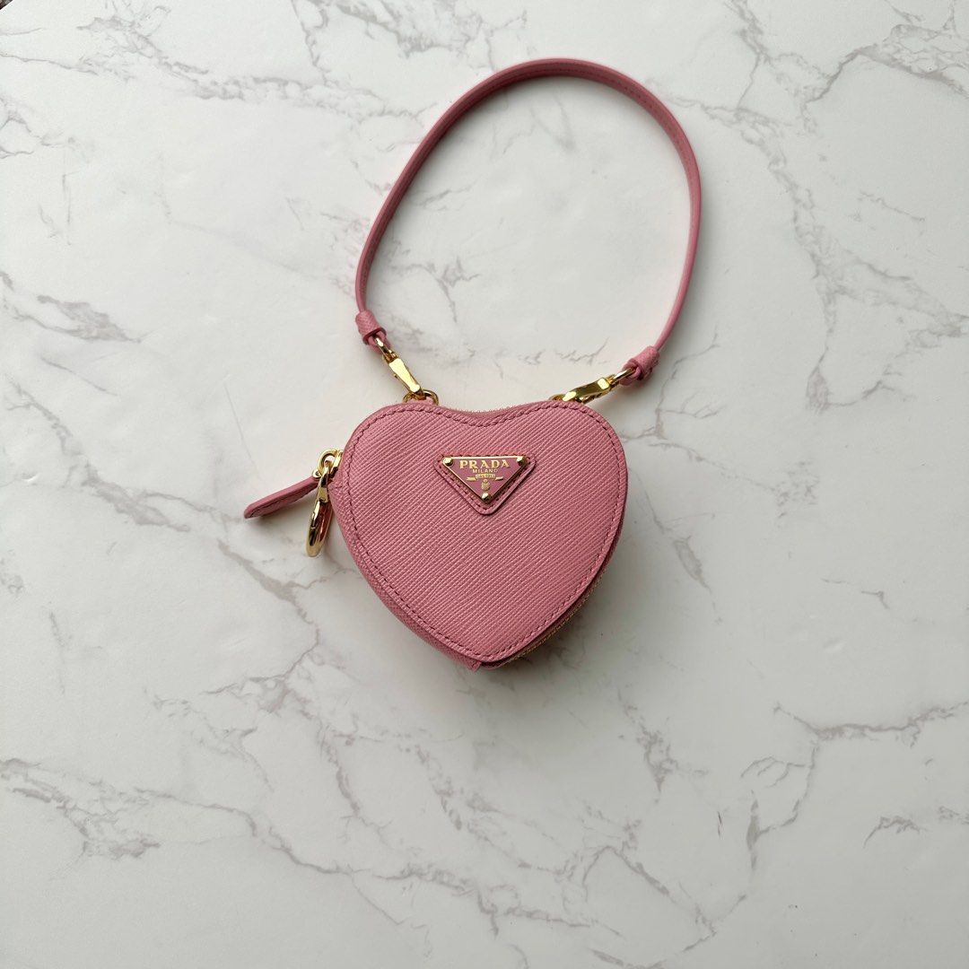 Prada Mini Heart Pouch Saffiano Leather Pink LGHW, Luxury, Bags