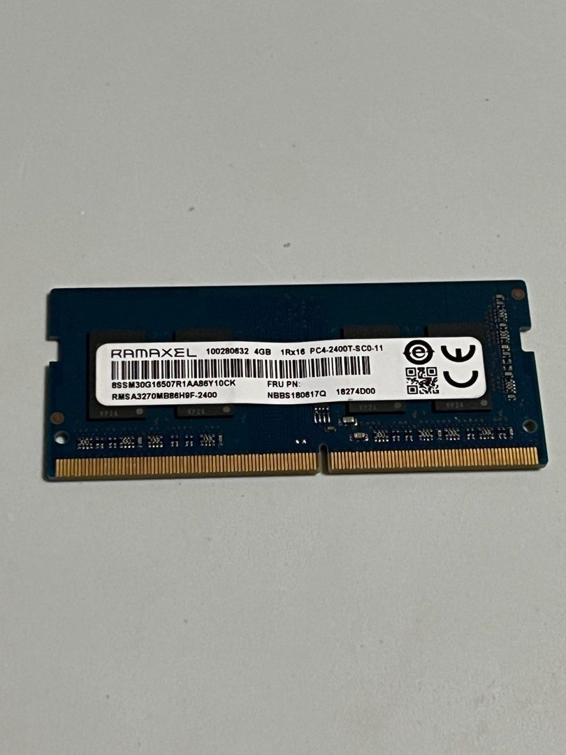 Ramaxel 4GB DDR4 SODIMM RAM (Category: Computer Parts) located in Marikina City. Submitted by mikashisells (Listing ID 1347529326, Image 1). Description: Size: 4GB DDR4 SO-DIMM 260 Pins 1Rx16 Model No.: RMSA3270MB86H9F-2400 Standard: PC4-2400T Voltage: 1.2V Compatibility is buyer’s responsibility.