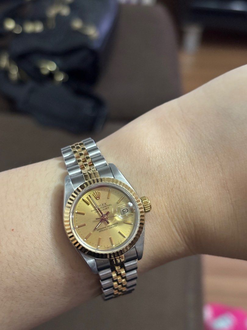 Rolex (Category: Luxury Watches) located in Malabon City. Submitted by shopwithmycloset (Listing ID 1347480715, Image 3). Description: Authentic Rolex datejust two tone Reference no. 69173 Year model 1991 Sapphire glass Automatic 26 mm 9/10 6.5 wrist size Watch & presentation box only Rfs upgrade No low baller pls.