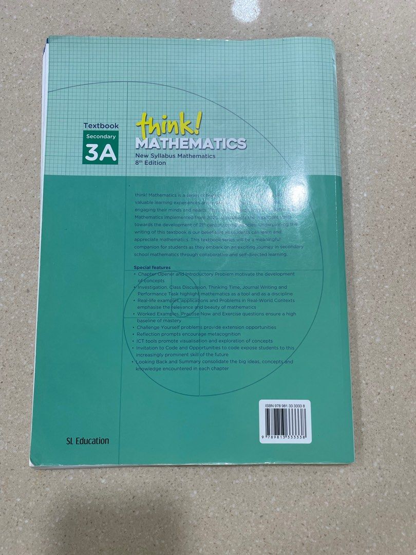 Sec 3 Elementary Math Textbook A (Category: Textbooks) located in Singapore. Submitted by ws378 (Listing ID 1347577827, Image 2). Description: Few annotations inside, but mostly clean New syllabus Meet up: south-western central part of SG.