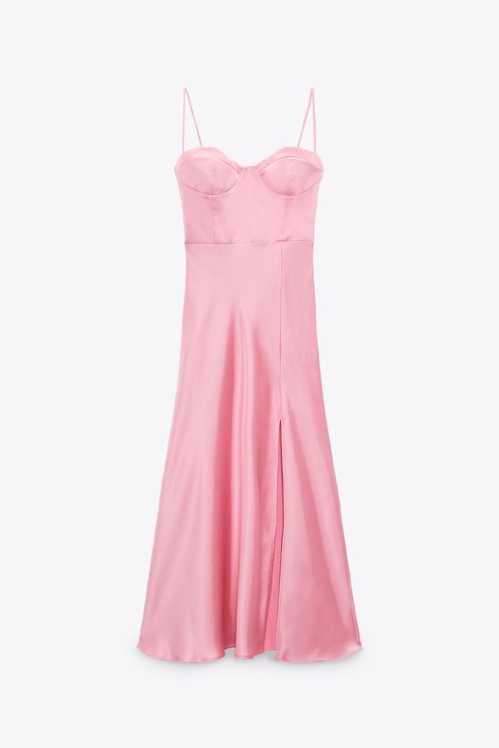 zara pink satin maxi dress A $60 Pink Zara Satin Slip Dress Is Taking Over TikTok