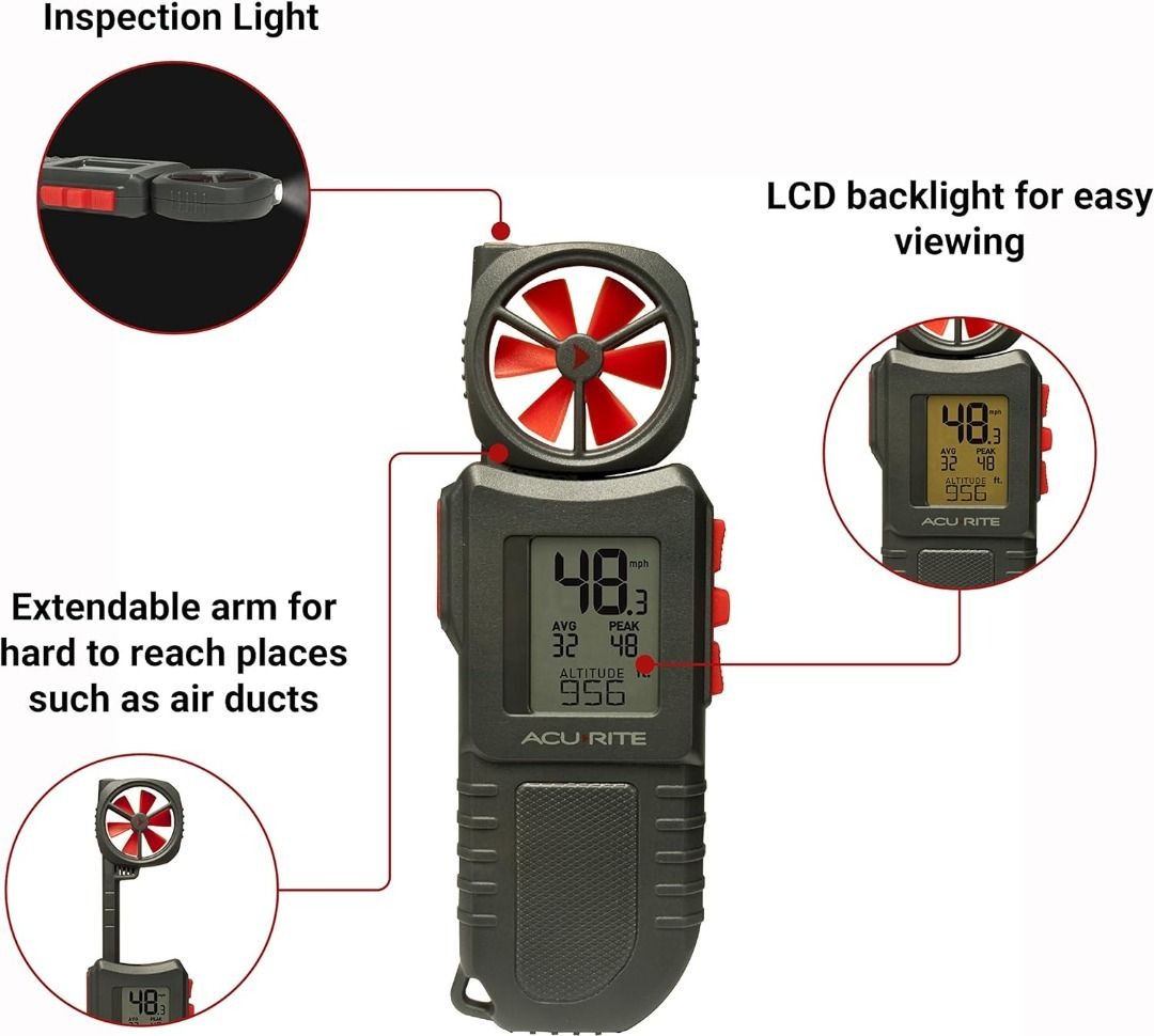 AcuRite Portable Anemometer with Flashlight Wind speed meter, Furniture ...