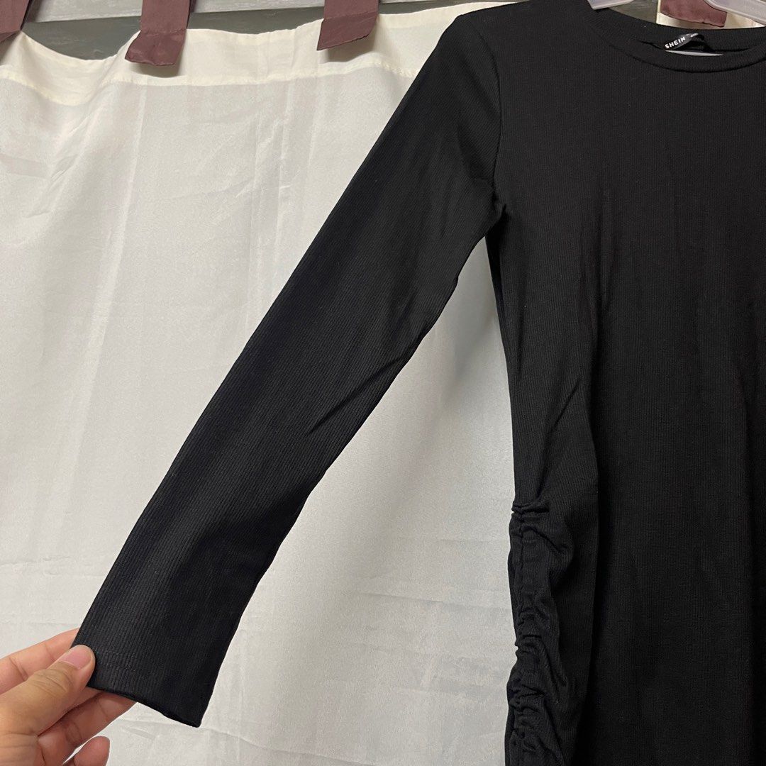 Black Dress Shein (Category: Dresses) located in Pateros City. Submitted by earthissoft (Listing ID 1347734464, Image 3). Description: Black Drawstring Hem Dress Shein ₱150 Used, Excellent Condition Size on tag: Large, Eu40/42, US8/10.