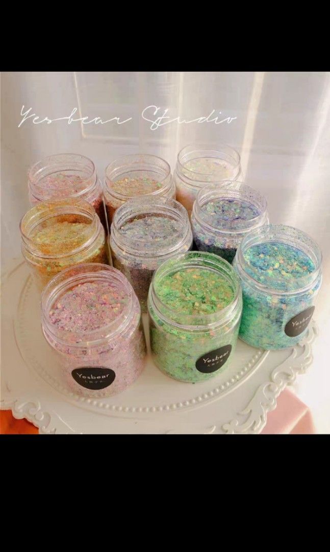 Glitters (Category: Handmade Craft) located in Singapore. Submitted by embbit (Listing ID 1347747749, Image 3). Description: brand new 140g per tub selling as a set of 9. top up for courier $4.50 self collection at 392 yishun ave 6 only.