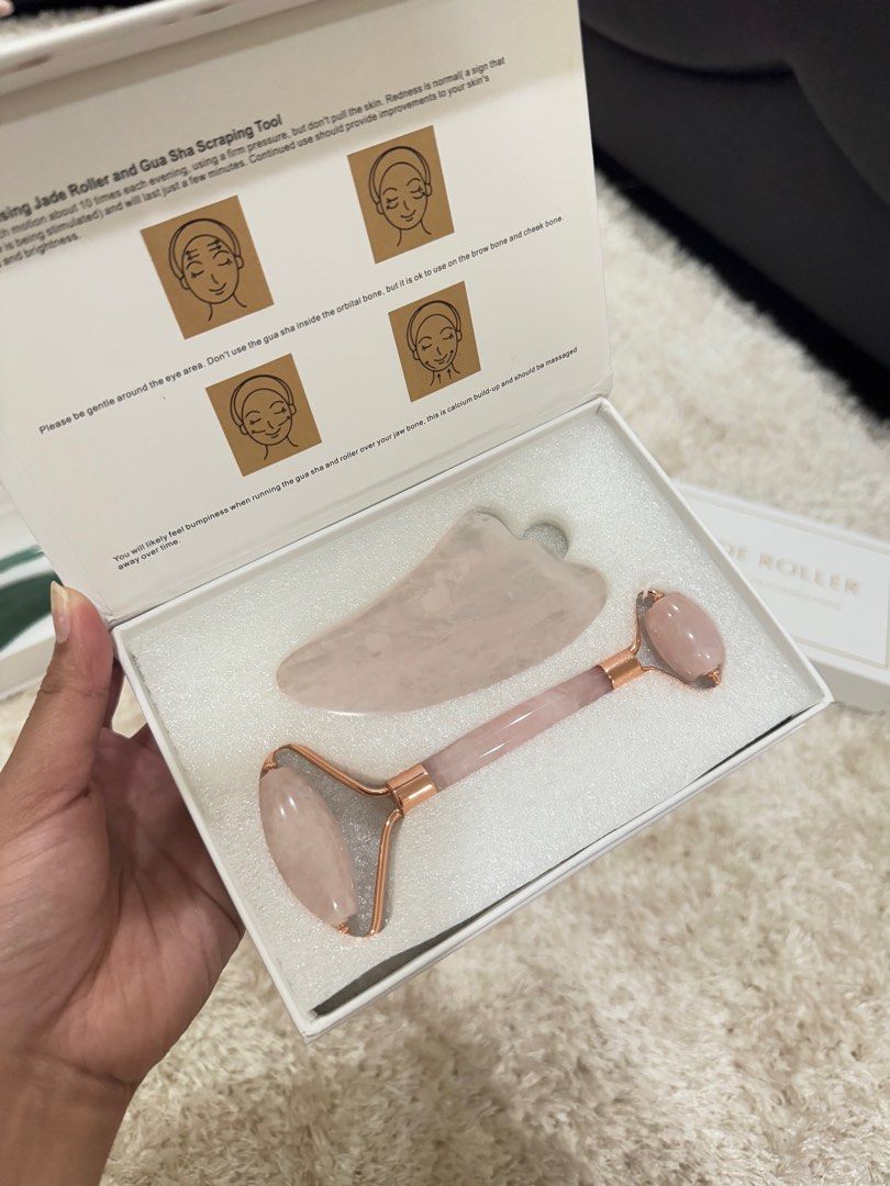 Jade Roller & Gua Sha Set (Category: Face Care) located in San Fernando. Submitted by marshasthrifts_ph (Listing ID 1347843906, Image 3). Description: Jade Roller and Gua Sha Set 500php Brand New Available in Jade (with gold metal) and Rose quartz (with rose gold metal) 𖦹 payment first basis (Gcash, bank transfer) 𖦹 scheduled shipping via LBC or J&T; fees c/o buyer 𖦹 no rush shipping, sorry! but will try my best to do same day shipping :).