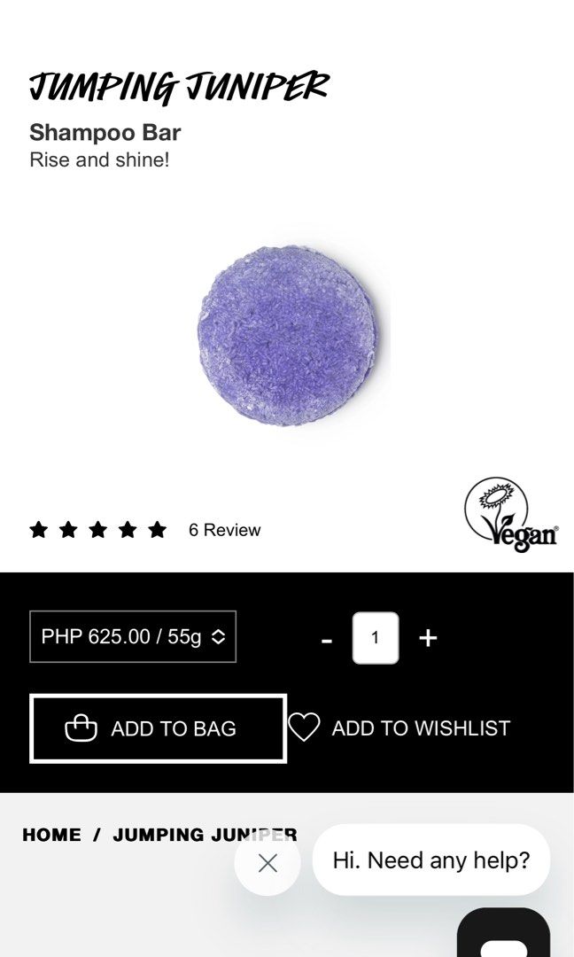 LUSH Jumping Juniper Shampoo Bar (Category: Bath) located in Paranaque City. Submitted by thank.u.next (Listing ID 1347697458, Image 2). Description: Great for calming sensitive scalps and for oily hair :) P300 each P500 for both.