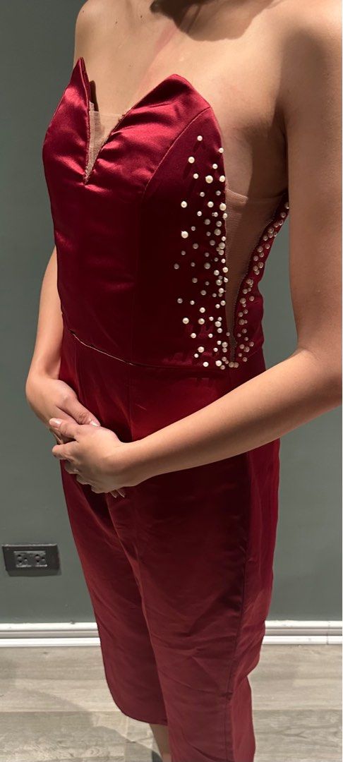 Red tube romper/dress (Category: Rompers) located in Jimenez. Submitted by cflamd (Listing ID 1347775272, Image 3). Description: RFS: decluttering Fits XS to S frames Padded, beaded Worn once for wedding.