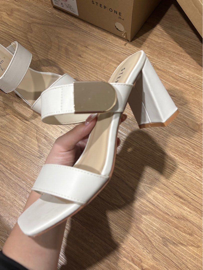 Step One Strut (Payless): White Erika Block Heel (Category: Flats & Sandals) located in Paranaque City. Submitted by floramese (Listing ID 1347696404, Image 2). Description: Used twice only, then was stored afterwards. ✿ so soo elegant to wear! the color and hardware looks classy paired with one another ✿ would keep, but i prefer thinner heels ✿ color is sold out on the website ✿ no negotiation. price is as is :)) Modes of Payment – GCash – Maya 