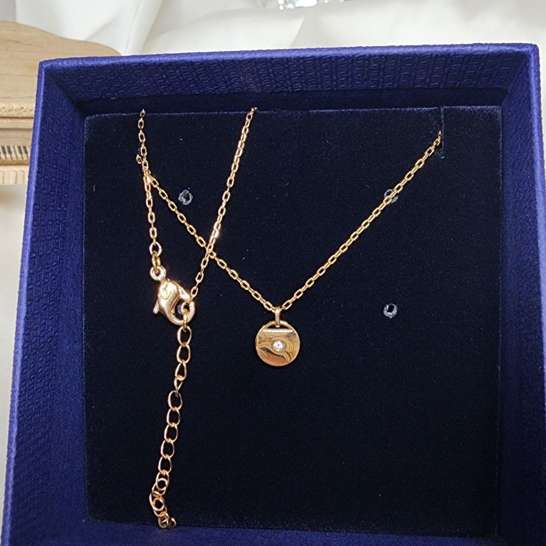 〔二手全新商品〕施華洛世奇SWAROVSKI 正品 玫瑰金單鑽小圓盤鎖骨項鍊 5548069
