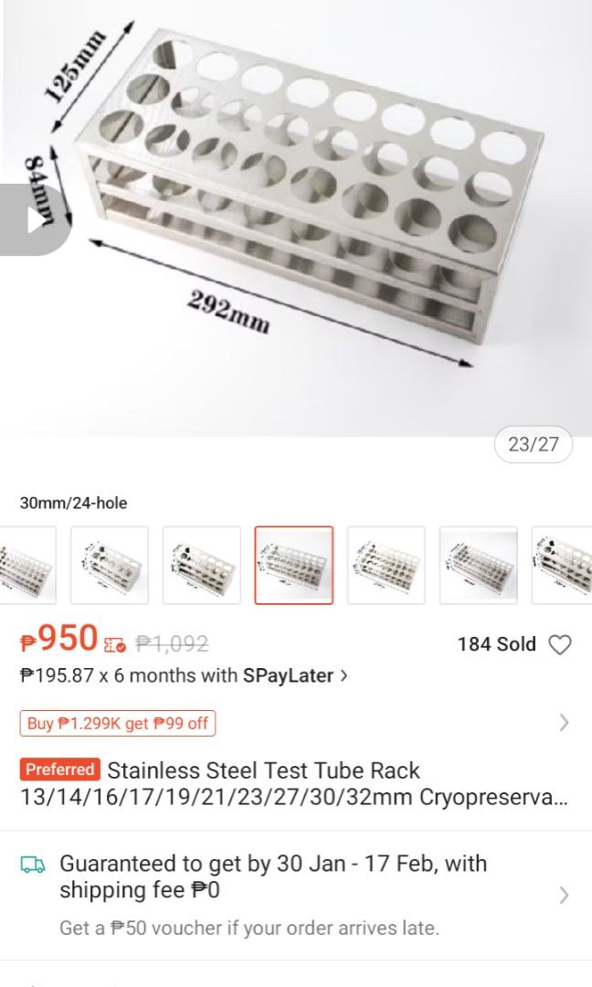 Test Tube Rack Stainless Steel (Category: Medical Supplies & Tools) located in Marikina City. Submitted by casa_shoppe (Listing ID 1347767861, Image 3). Description: Used for thesis.