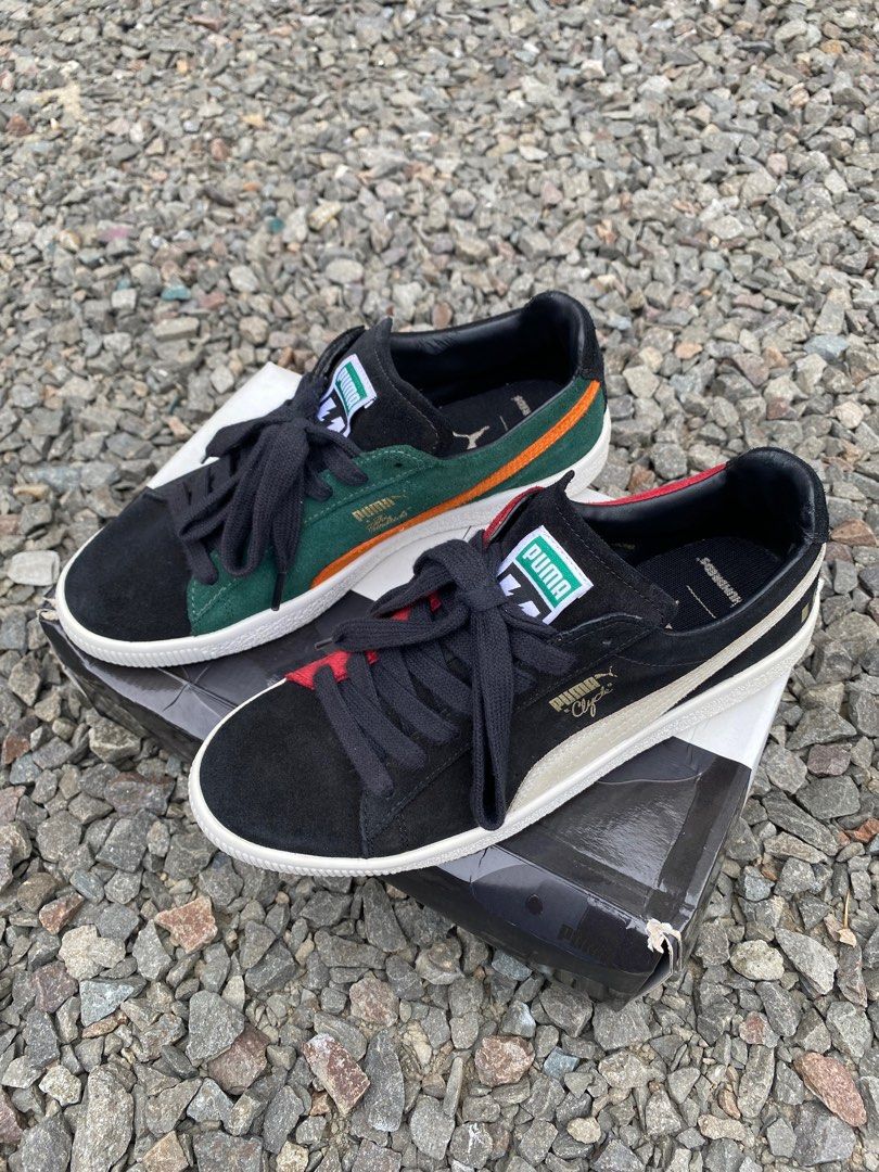 The Hundreds X Puma Clyde Black White, Fesyen Pria, Sepatu