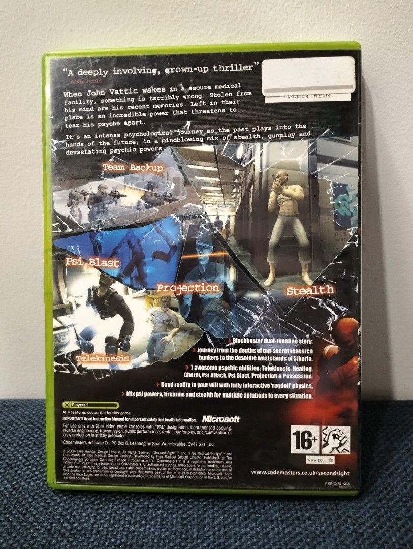 Xbox Second Sight, English, OG Xbox 2004 (Category: Xbox) located in Baguio. Submitted by bitsbaguio (Listing ID 1347735238, Image 2). Description: .