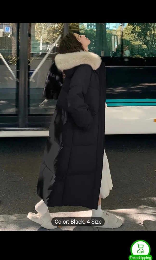 Black puffer long jacket fur hood winter (Category: Coats, Jackets and Outerwear) located in Manila. Submitted by philcol (Listing ID 1347871247, Image 1). Description: used once detachable fur hood black color size xl perfect for winter season negotiable for sure buyer.