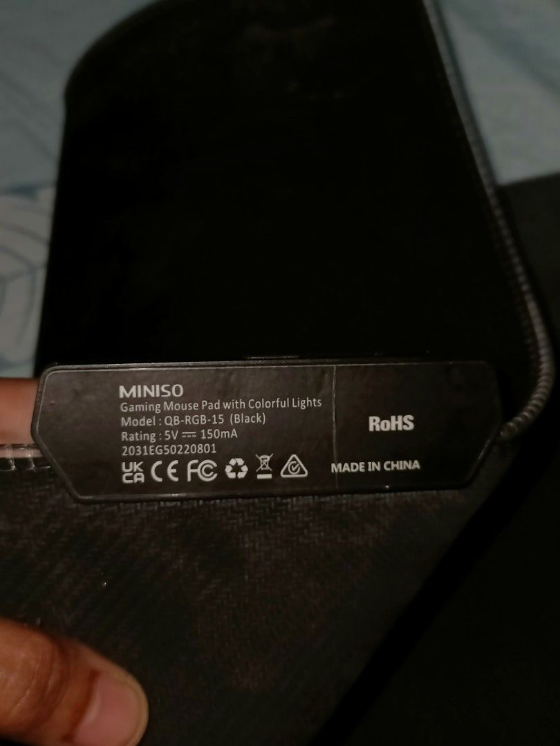 MINISO Gaming Mousepad with LED lights (Category: Mouse & Mousepads) located in Pasay City. Submitted by declutterwifmeee (Listing ID 1347959448, Image 2). Description: MINISO Gaming Mousepad with Colorful Lights Model: QB-RGB-15 in Black (Pink version on screenshot) -27.6x11.8 in -customizable RGB with 10 lighting modes -easy plug in with button switch -textured rubber base to ensure stability and prevent unwanted slippage -like new, very minima