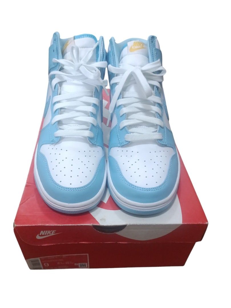 Nike Dunk Hi Retro - Blue Chill US9 (Category: Sneakers) located in Manila. Submitted by crowdstrife (Listing ID 1347883667, Image 2). Description: Nike Dunk Hi Retro - Blue Chill Bought at Footlocker Korea Size: 9 RFS: I don't really wear it anymore Issues: slight crease at toe box and slight yellowing at tounge Price is still negotiable.