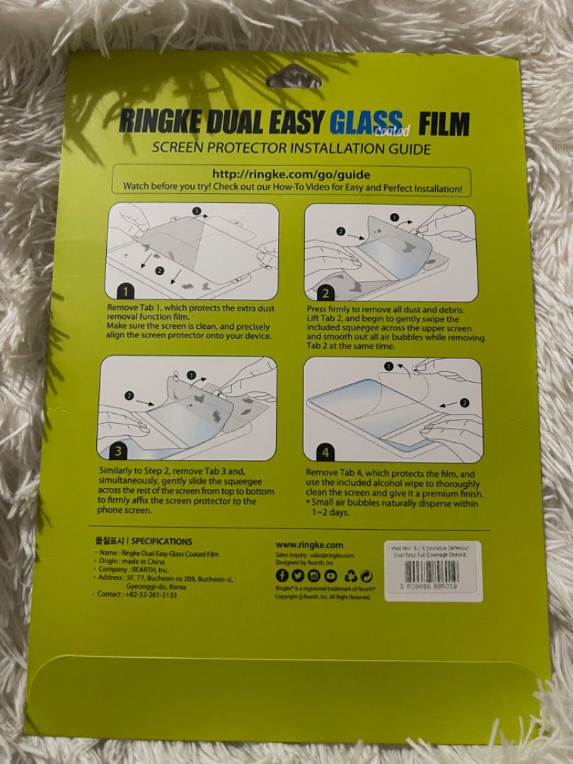 Ringke Screen Protector for iPad Mini 5/6 (Category: Cases & Sleeves) located in Manila. Submitted by misspajama (Listing ID 1347990175, Image 2). Description: Brand new and sealed Authentic For iPad Mini 5/6.