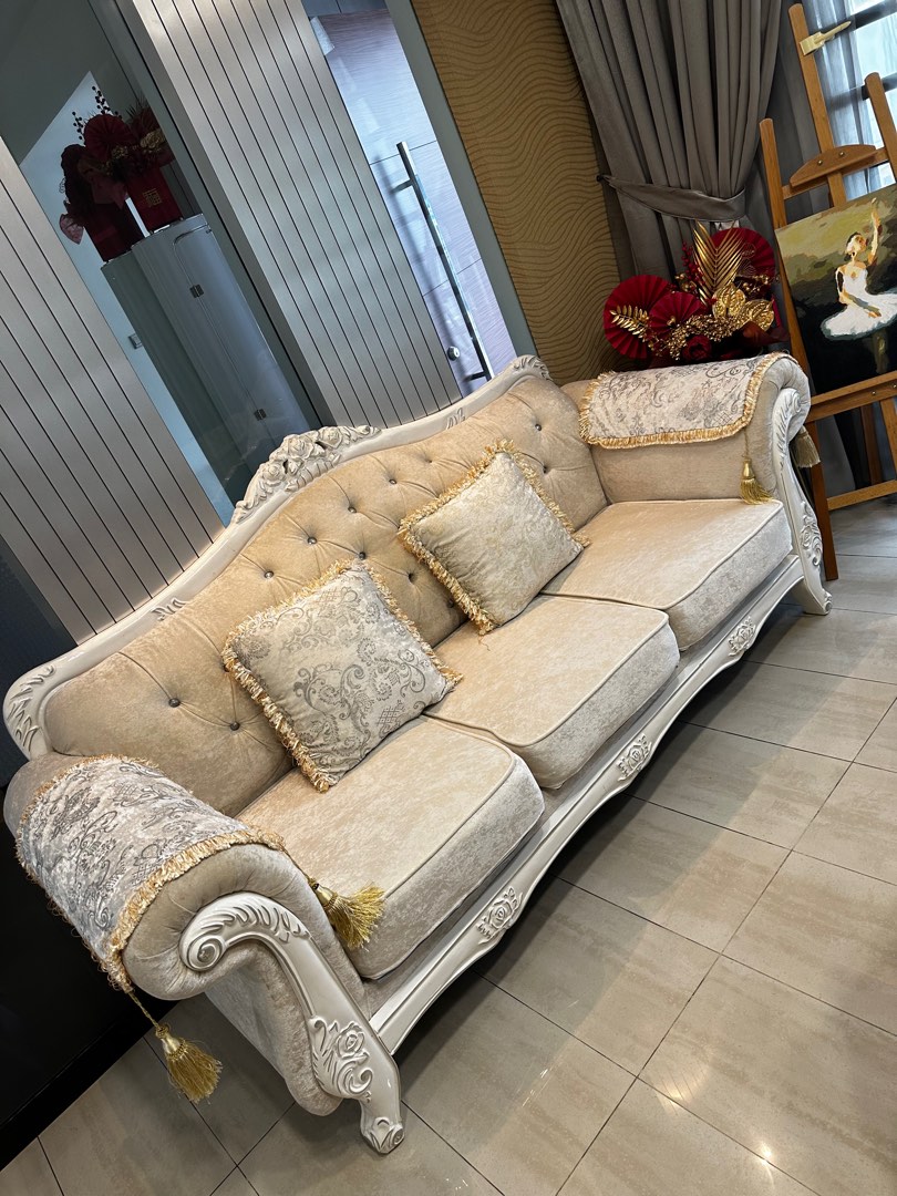 Royal French Style Velvet 3 Seater Sofa Luxury Collection, Furniture ...