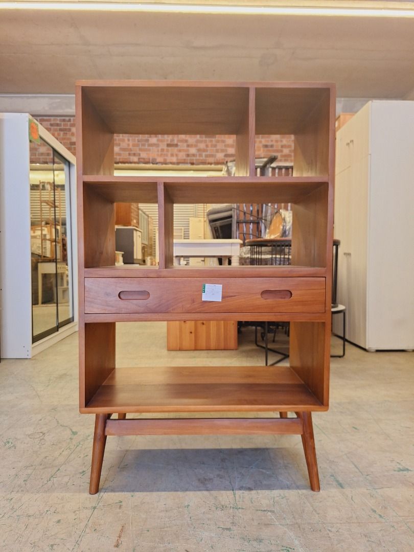 Scandinavian Minimalist Jakob Solid Teak Display Shelf w/ Drawers | Rak ...